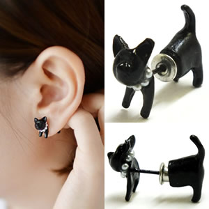 イヤーカフ > イヤーラップ】黒猫イヤーラップピアス(女の子)